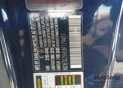 2006 Mercedes-Benz Clk 500 из США, поврежденный, VIN WDBTK75H06F179451